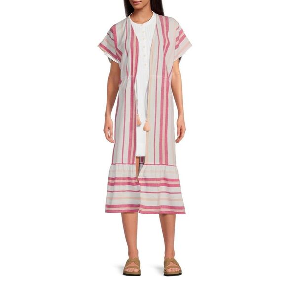 Faherty Stripe Longline Duster/Cover Up One Size (OS) in Carmine - Picture 2 of 6